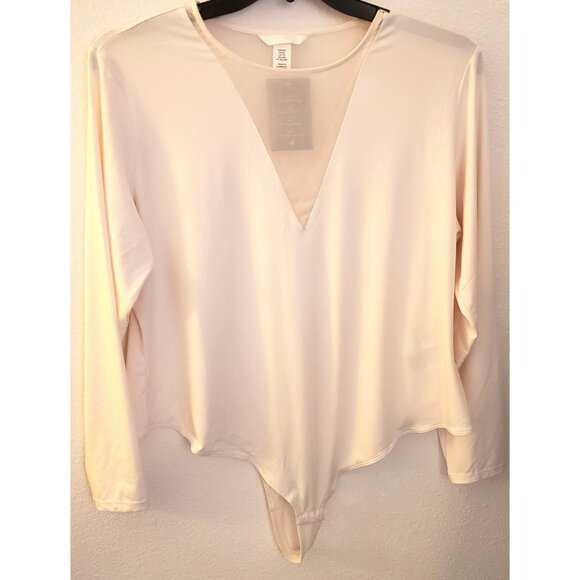 H&M Mesh Insert Cream Long Sleeve Bodysuit Size XL NWT - Picture 1 of 8